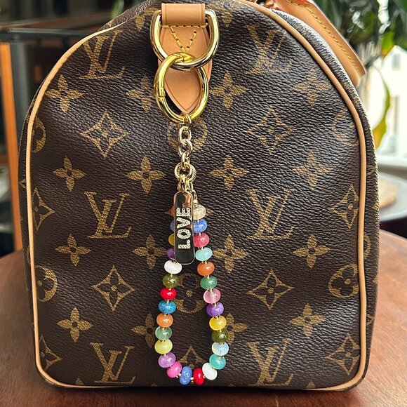 Beaded Bag Charm Multicolored Jade Gold Tone - Picture 6 of 8